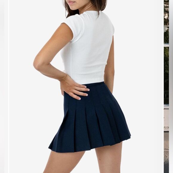 American Apparel Navy Pleated Tennis Skater Mini Skirt L - Picture 3 of 10